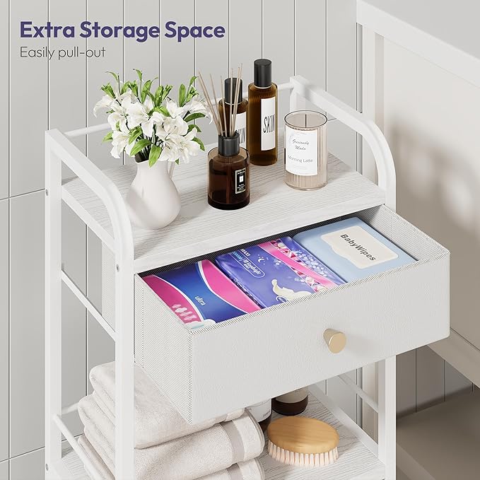 SWTYMIKI 14.57"x32.28" Bathroom Storage Cabinet – Freestanding Toilet Paper Storage with Doors & Drawer, Bathroom Organizers and Storage for Small Spaces, Laundry Room, Ideal for Towels, White
