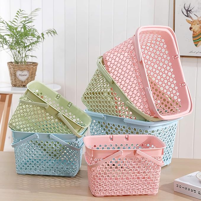 Anyoifax Portable Shower Caddy Tote, Plastic Storage Basket with Handle Bath Organizer Bin for Bathroom, Pantry, Kitchen, College Dorm, Garage - 11.2 x 7.9 x 6.8 in - Pink