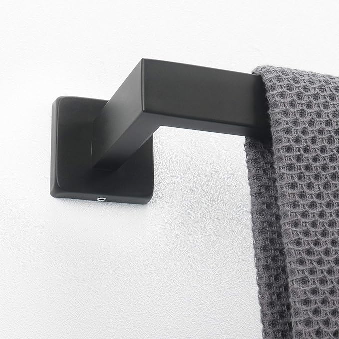NearMoon Towel Bar, Bath Accessories Premium Thicken Stainless Steel Square Shower Towel Rack for Bathroom, Towel Holder Wall Mounted (1 Pack, Matte Black, 12 Inch)