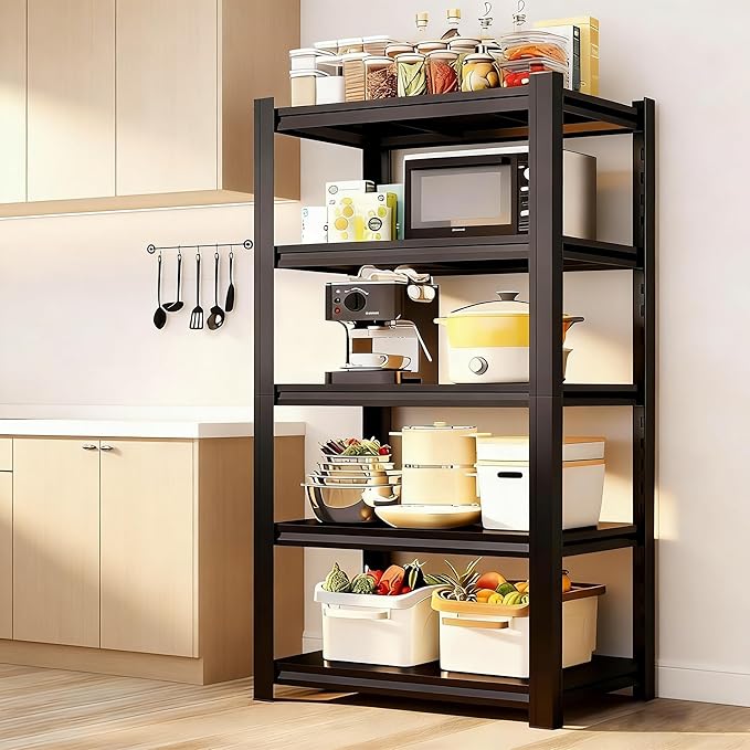 5-Tier Metal Baker Rack, Heavy Duty Kitchen Shelf Organizer with Adjustable Shelves, Big Capacity Utility Rack for Kitchen, Pantry, Garage, Basement (71" Hx 31.4" W x13.7 D)
