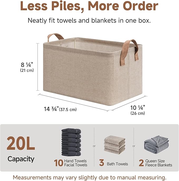 StorageWorks Storage Bins, Fabric Storage Bins for Shelves, Storage Baskets with Metal Frame, Closet Baskets and Bins with Handles, Brown and Beige, 2-Pack