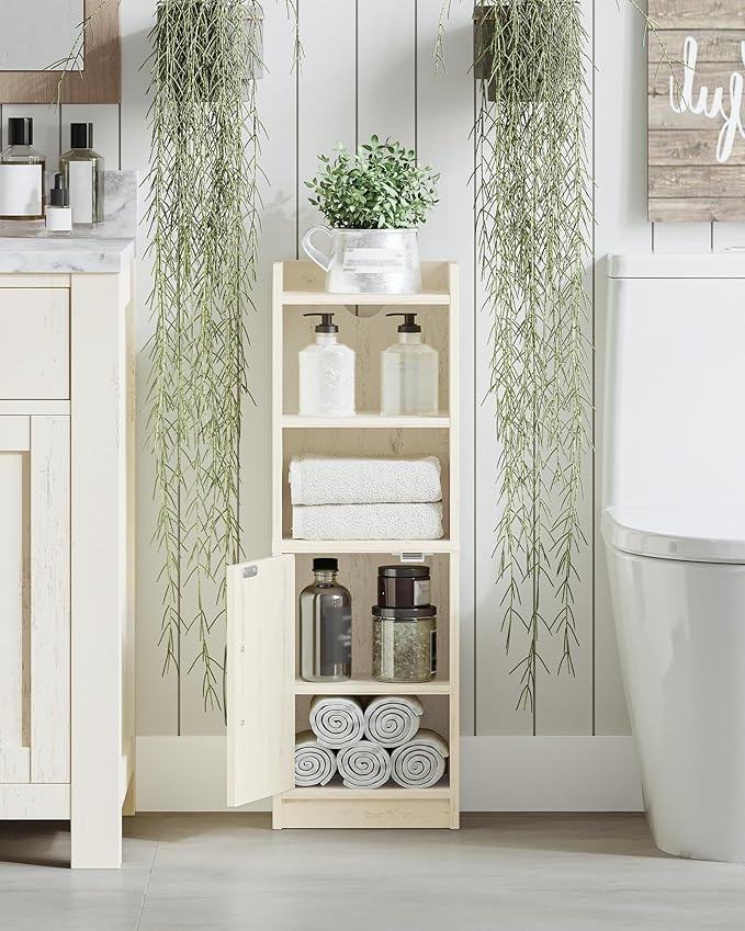 Hzuaneri Bathroom Storage Cabinet, Small Farmhouse Corner Floor Cabinet with Door and Shelves, Narrow Toilet Paper Holder Stand, Bathroom Organizer with Adjustable Shelf, for Small Spaces,Rustic White