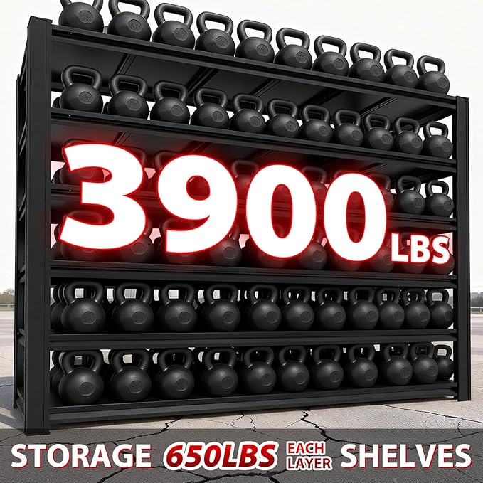6-Tier Metal Storage Shelves, Adjustable Shelving Units, Boltless Assembly, Black, 61.89 x 23.89 x 84 Inch, for Warehouse Garage Shed Basement (6T-84H*61.89W*23.89D)