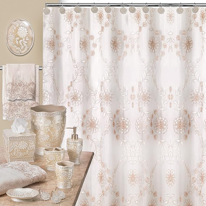 Zahari Home 4pc Rose Vine Bathroom Accessories Sets Lotion Pump, Tumbler, Tooth Brush Holder and Soap Dish Unique Design Beige Bathroom Set