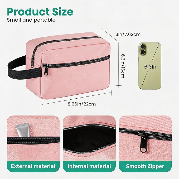 Travel Toiletry bag for Women and Men,Small Cosmetic Bag Hanging Lightweight Makeup Bag Small Tool Bag Travel Organizer accessories for Women Men - Pink