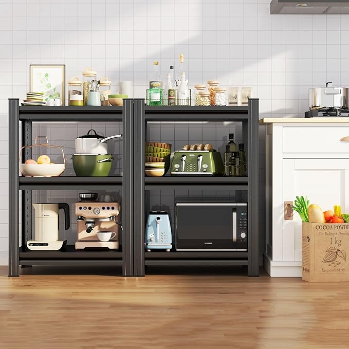3-Tier Kitchen Shelf Organizer, Metal Adjustable Storage Rack, Space Saving Organizer Shelf for Pots, Pans, Bottles & Pantry Goods, Space-Saving, Black,（31.5''Hx15.7''Wx11.8''D）