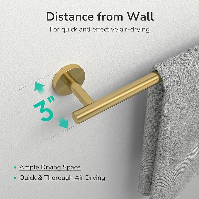 USHOWER Brushed Gold Hand Towel Bar, 9-Inch Towel Racks for Bathroom Wall-Mounted, SUS304 Stainless Steel Towel Rod (Total Length 11-Inch)