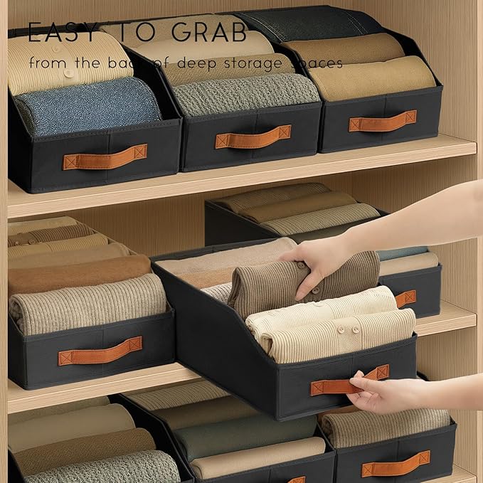 Homsorout Fabric Storage Bins for Organizing - 10 Pack Large Trapezoid Collapsible Storage Bins with Front Handle, Closet Organizers and Storage for Bedroom, Home Shelves, Small Spaces, Black