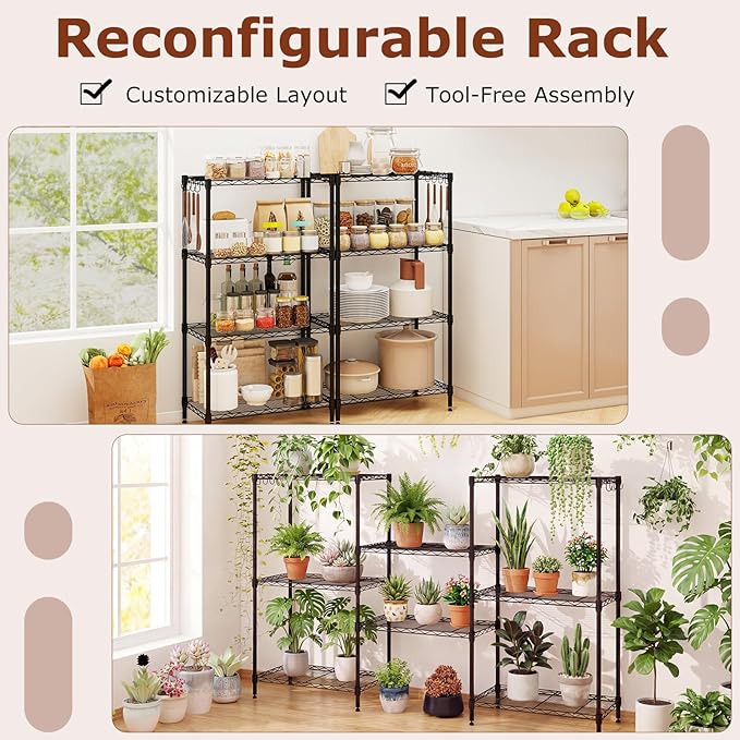 GOFLAME 4-Tier Metal Storage Shelving Unit, Heavy-Duty Adjustable Utility Shelf with V-Shaped Wire Rack, 600 LBS Storage Organizer for Home, Kitchen, Garage, Basement, 23.5”L x 13.5”W x 42.5”H