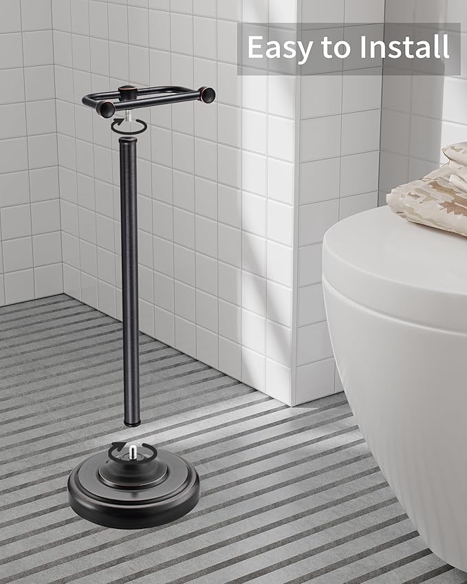 Toilet Paper Holder Stand, Oil Rubbed Bronze Toilet Paper Holder Free Standing, Post Pivoting Design & Stable Weighted Base SUS304 Stainless Steel for Bathroom（Mega Roll）