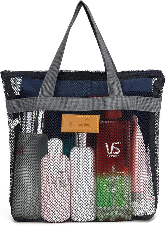 TOPASION Mesh Shower Caddy Bag Portable Hanging Toiletry and Bath Organizer with Zipper for Travel, Gym, Camping, College Dorms, Beach