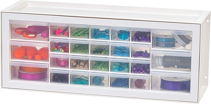 IRIS USA 26-Drawer Teacher Toolbox, Made in USA, Stackable Plastic Storage Drawers for Crafts, Stickers, Crayons, Markers, Beads, Hardware, Building Bricks, Organizer Cabinet, Garage Storage, White