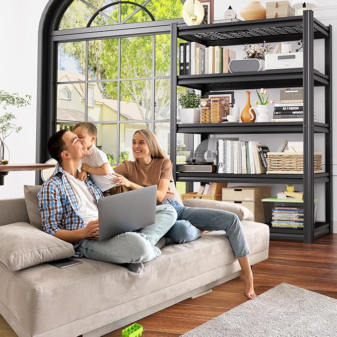 71" garage shelving 5-Tier Heavy Duty Metal Shelving Unit Adjustable Steel Storage Rack, 2500 lb Capacity, Utility Steel Shelf for Garage, Kitchen, Pantry, Warehouse Organizer 71"x35"x15.7" Black