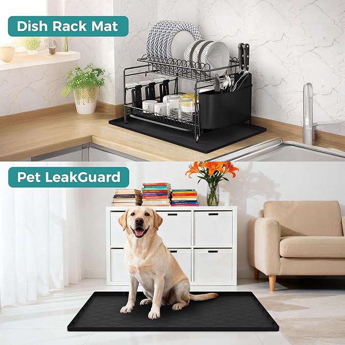 URMONA 34" x 19" Waterproof Silicone Mat in Multiple Sizes & Colors, Under Sink Mat for Kitchen & Bathroom, Pet Food Pad for Dogs & Cats, Kitchen Cabinet Liner, Multi-Purpose for Storage(Khaki)