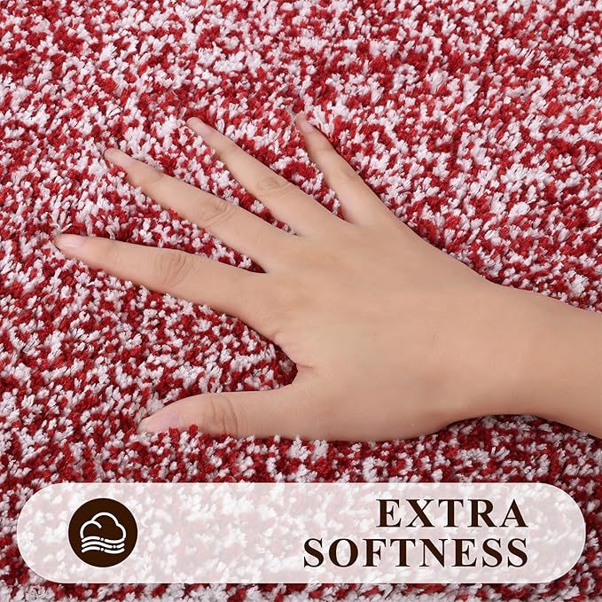 Pauwer Bathroom Rugs Sets 3 Piece Bathroom Shower Rugs with U-Shaped Contour Toilet Mat Absorbent Microfiber Plush Bath Mats Non Slip Bath Rugs Machine Washable Shaggy Floor Mats, Red
