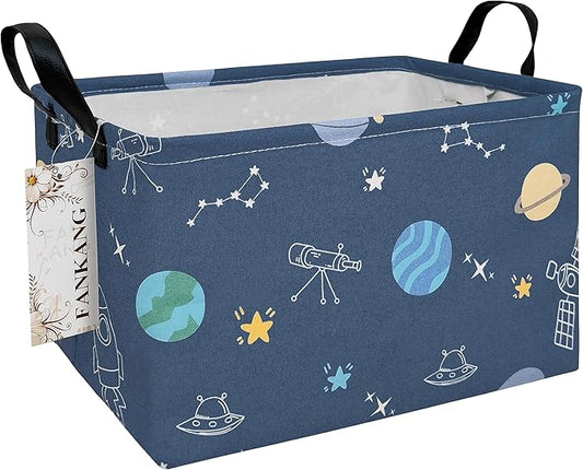 Storage Bins, Nursery Hamper Canvas Laundry Basket Foldable with Waterproof PE Coating Large Storage Baskets for Kids Boys and Girls, Office, Bedroom, Clothes,Toys(Rec-Colorful Space