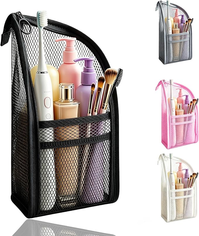 Standing Toiletry Bag, Lightweight Portable Travel Toiletry Bag, EVA Foldable Thickened Clear Hanging Makeup Bag, Breathable Cosmetic Organizer for Travel & Bathroom (black)