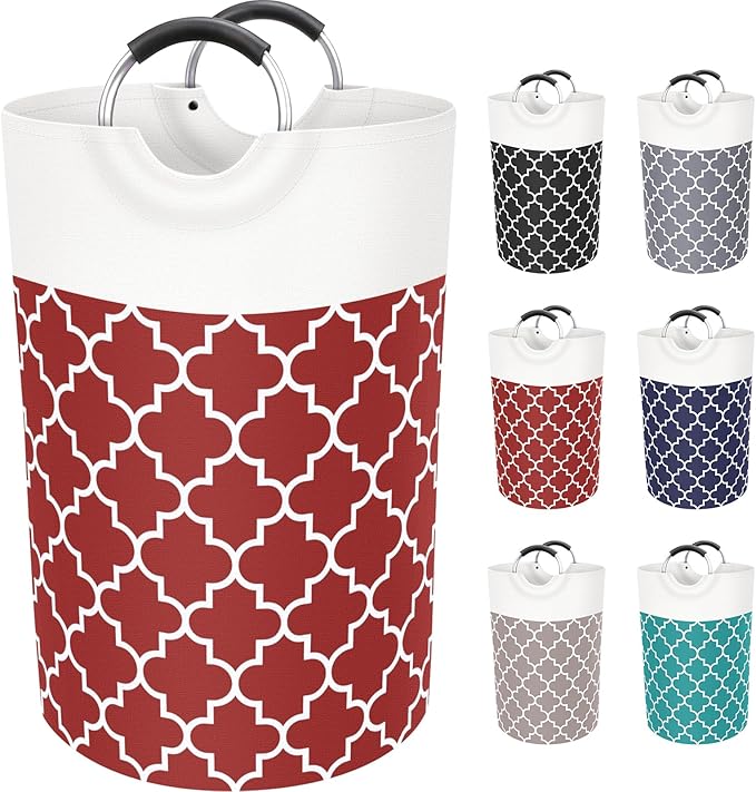 Fabspace Large Laundry Basket Laundry Hamper Bag Washing Bin Clothes Bag Collapsible Tall with Handles Waterproof Travel Bathroom College Essentials Storage for College Dorm, Family (Red) 75L