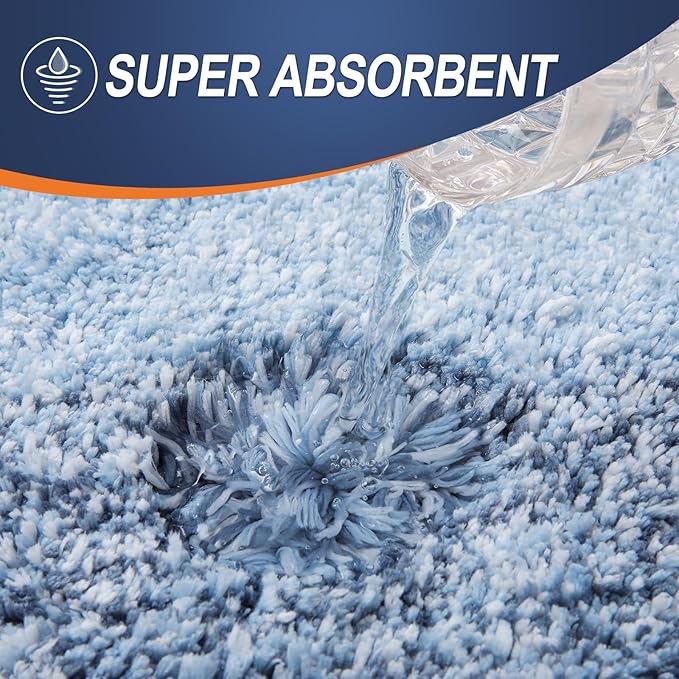 OLANLY Bathroom Rug Set 2 Piece, Soft Absorbent Microfiber Bath Mats and U-Shaped Contour Toilet Rug, Non-Slip, Machine Wash Dry, Plush Shaggy Bath Mats for Bathroom (30"x20"+24"x20", Blue)