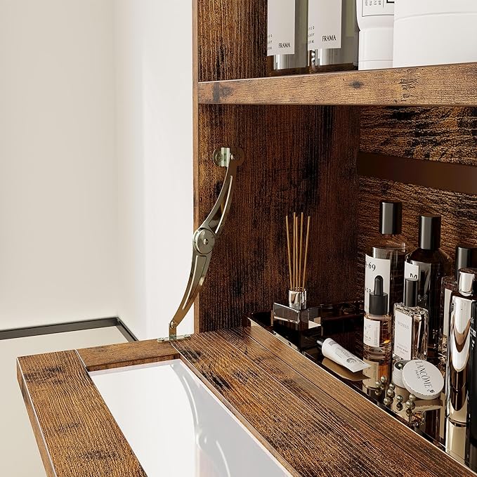 IRONCK Over The Toilet Storage Cabinet with Sliding Barn Door, 5-Tier Farmhouse Bathroom Organizer with Side Open Shelves, Freestanding Space Saver, Adjustable Shelf, Vintage Brown