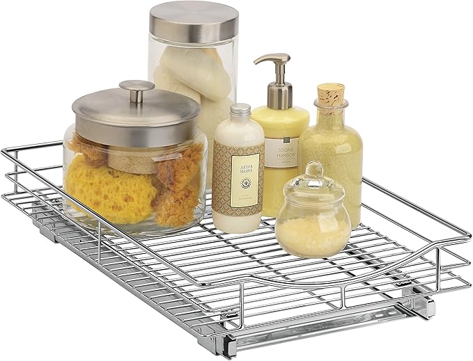 LYNK PROFESSIONAL® Pull Out Cabinet Organizer, 14" x 21" Slide Out Cabinet Organizer Pull Out Drawer – Pull Out Shelves for Kitchen Cabinets – Under Sink Organizers - Lifetime Ltd. Warranty, Chrome