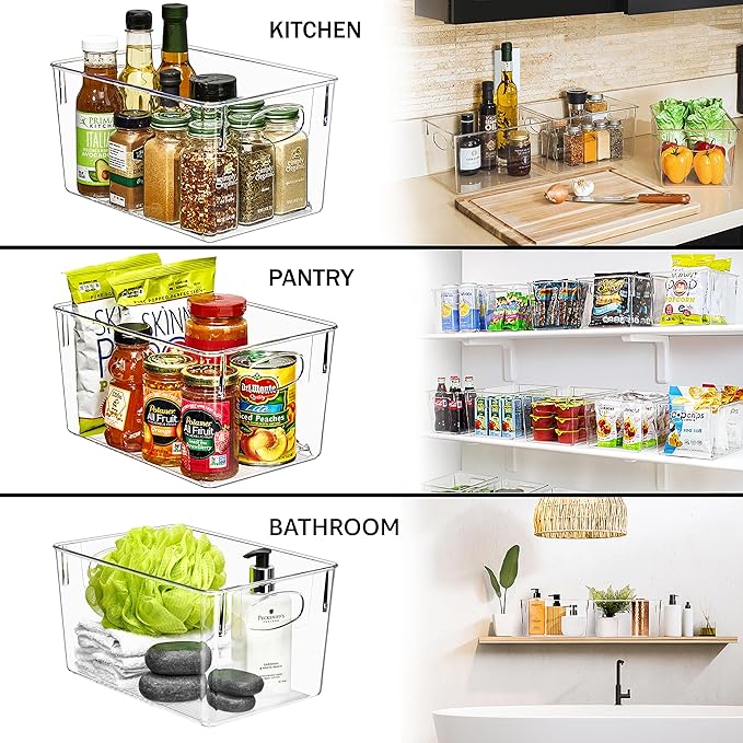 Sorbus 8 Pack Large Clear Plastic Storage Bins, Clear Organizer Bins with Handle for Kitchen, Pantry, Cabinet, Refrigerator, Craft, Toys, Clothes, Closet, Under Sink, Bathroom Organizers and Storage