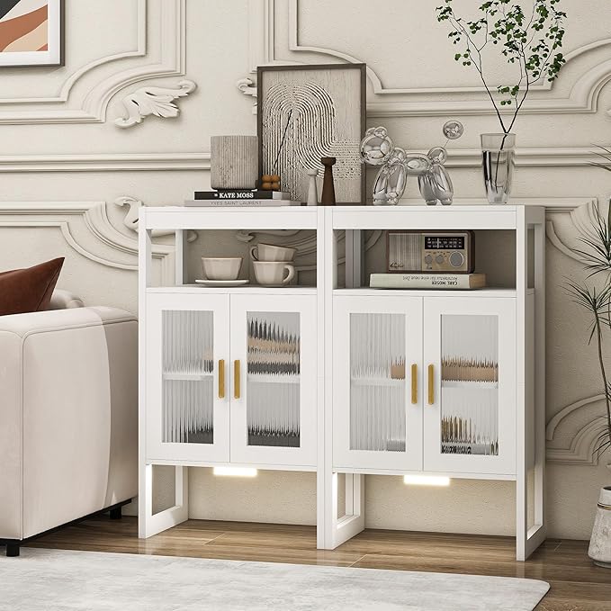 Bathroom Floor Storage Cabinet Freestanding Organizer with Sensor Light & Acrylic Doors for Bathroom, Home Office, Bedside, Sofa Side Table