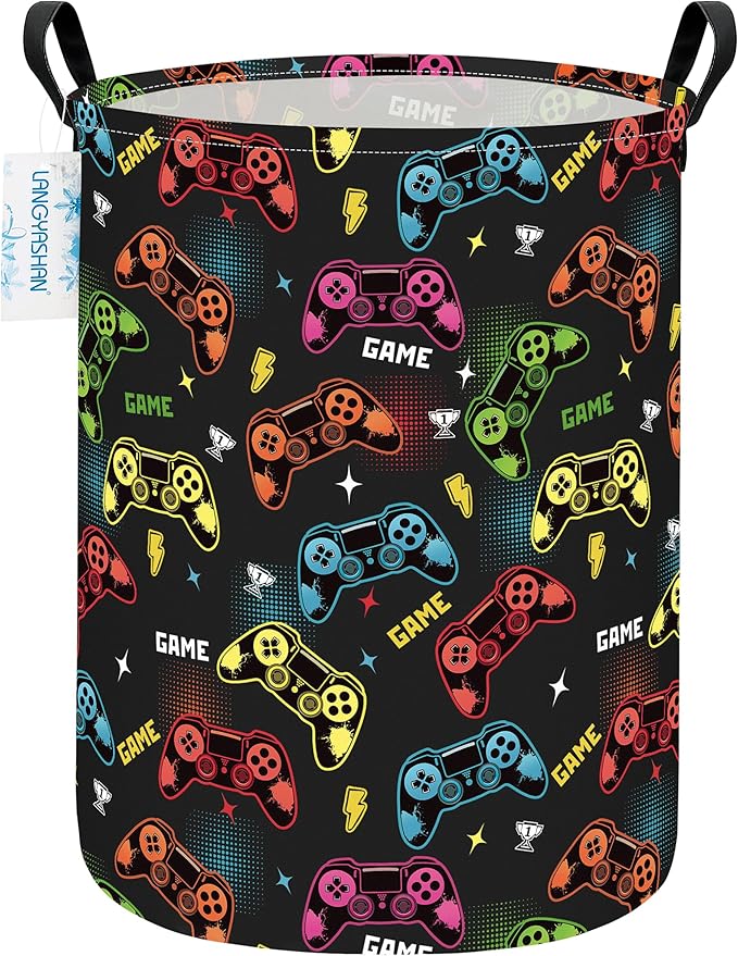 Laundry Basket Canvas Fabric Collapsible Organizer Basket for Storage Bin Toy Bins Gift Baskets Bedroom Clothes Children Nursery Hamper (Game)