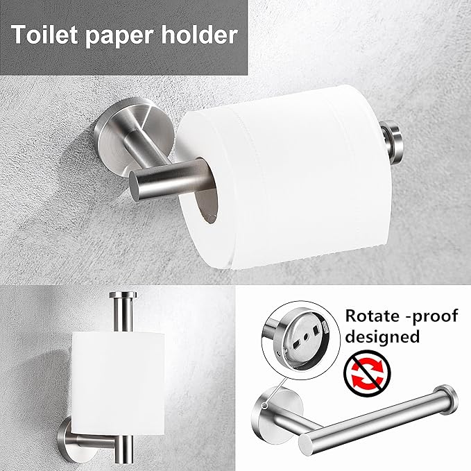 12 Pieces Brushed Nickel Bathroom Hardware Accessories Set Hand Towel Ring 16&23.6 inch Round Towel Bar Silver Toilet Paper Holder Towel Hooks 4 Pieces SUS 304 Stainless Steel,Heavy Duty,Wall Mounted