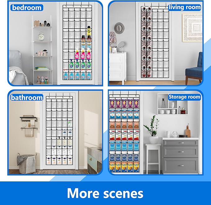 Over the Door Shoe Organizer, 2025 Upgrade 35 Large Pockets for Shoe Storage, Hanging Shoe Holder with Metal Hook, Clear Shoe Rack for Closet Bathroom Door Space Saving - White