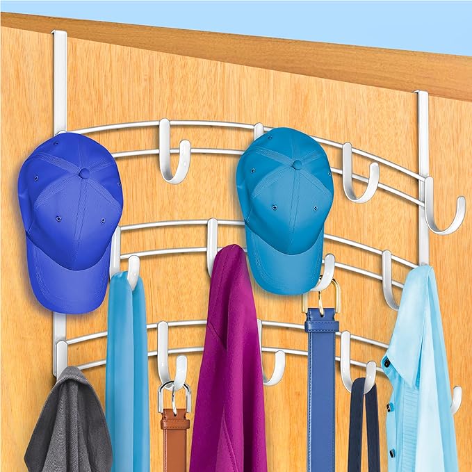 LYNK Professional® Home™ Over the Door Hooks - 14 Hook – Over the Door Coat Rack - Over the Door Hanger - Hanging Towels or Clothes - Bathroom, Bedroom, Laundry Room - Lifetime Ltd. Warranty, White