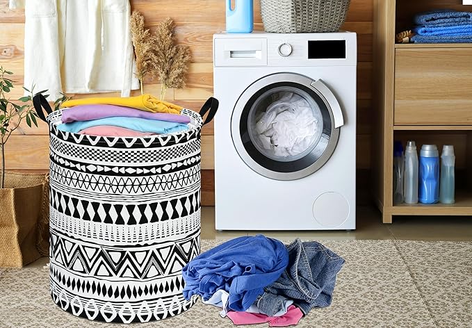 Round Laundry Hamper Storage Basket Fabric Material Storage Hamper Organization Basket, Storage Bin, Gift Box with Handles for Room