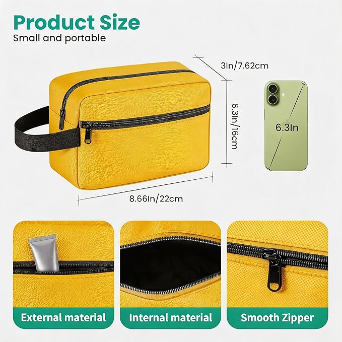 Travel Toiletry bag for Women and Men,Small Cosmetic Bag Hanging Lightweight Makeup Bag Small Tool Bag Travel Organizer accessories for Women Men - Yellow