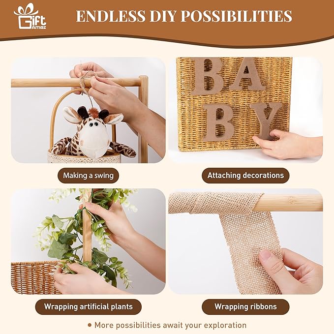GiftAmaz Baby Shower Crate Closet, Large Hand-Woven Rattan Storage Crates with Handle, Baby Shower Gifts, Baby Welcome Box Nursery Basket for Newborn Boys Girls, Pregnancy Gifts for New Parents