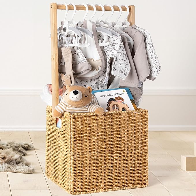 GiftAmaz Baby Shower Crate Closet, Large Hand-Woven Rattan Storage Crates with Handle, Baby Shower Gifts, Baby Welcome Box Nursery Basket for Newborn Boys Girls, Pregnancy Gifts for New Parents