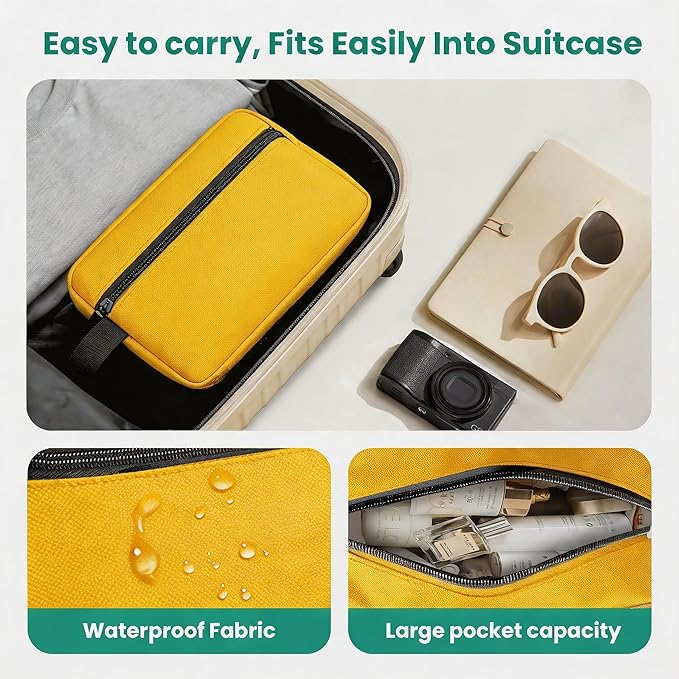 Travel Toiletry bag for Women and Men,Small Cosmetic Bag Hanging Lightweight Makeup Bag Small Tool Bag Travel Organizer accessories for Women Men - Yellow