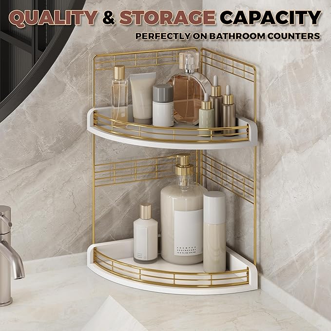 Bathroom Countertop Corner Organizer for Small Spaces – 2-Tier Counter Shelf for Sink & Vanity, Compact Vertical Storage for Toiletries (White)