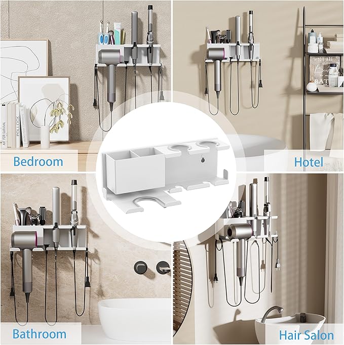 BOIVSHI Hair Dryer Holder, Hair Tool Organizer Wall Mount, Metal Blow Dryer Holder, Curling Iron Holder, Curling Iron, Hair Dryer Wall Mount, Bathroom Accessories Tools Organizer, White