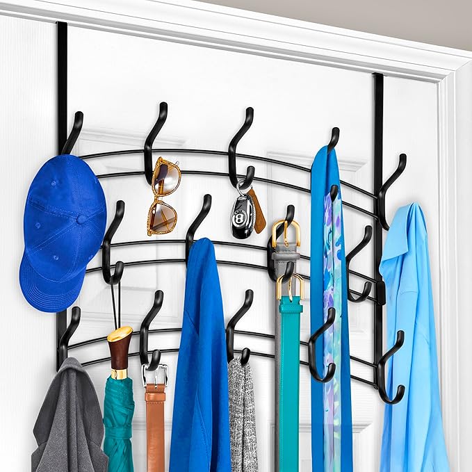 LYNK Professional® Home™ Over the Door Hooks - 28 Hook – Over the Door Coat Rack - Over the Door Hanger - Hanging Towels or Clothes - Bathroom, Bedroom, Laundry Room - Lifetime Ltd. Warranty, Black