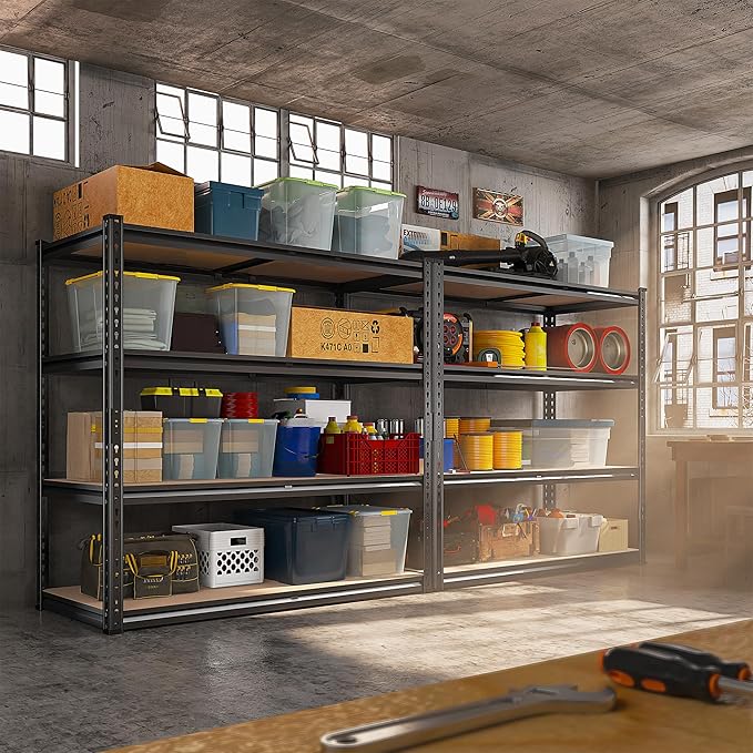 REIBII 40" W Garage Shelving,Heavy Duty Storage Shelves Adjustable Metal Shelves,4 Tier Garage Shelves 2000LBS,Metal Shelf for Basement Warehouse Closet Pantry Kitchen 40" W × 20''D × 60''H