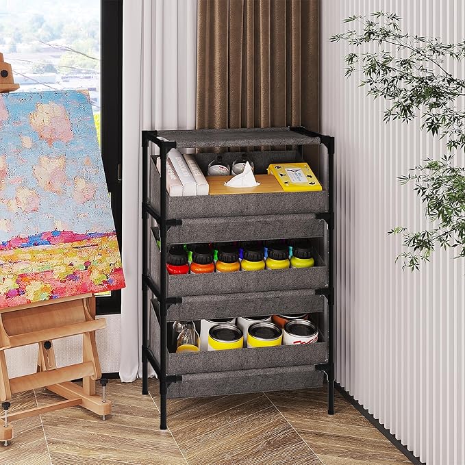 Buzowruil Storage Shelving 3-Tier Utility Shelving Unit Organizer Rack Toy Rack for Home,Office Bedroom, Living Room,Kitchen,Entryway, Grey