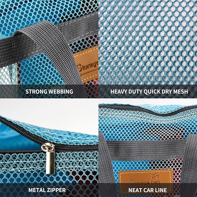 TOPASION Mesh Shower Caddy Bag Portable Hanging Toiletry and Bath Organizer with Zipper for Travel, Gym, Camping, College Dorms, Beach