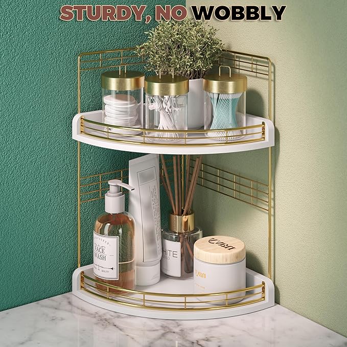 Bathroom Countertop Corner Organizer for Small Spaces – 2-Tier Counter Shelf for Sink & Vanity, Compact Vertical Storage for Toiletries (White)