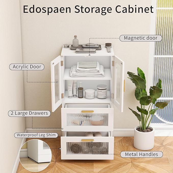 Bathroom Floor Storage Cabinet Freestanding Organizer with Acrylic Doors for Bathroom, Home Office, Bedside, Sofa Side Table