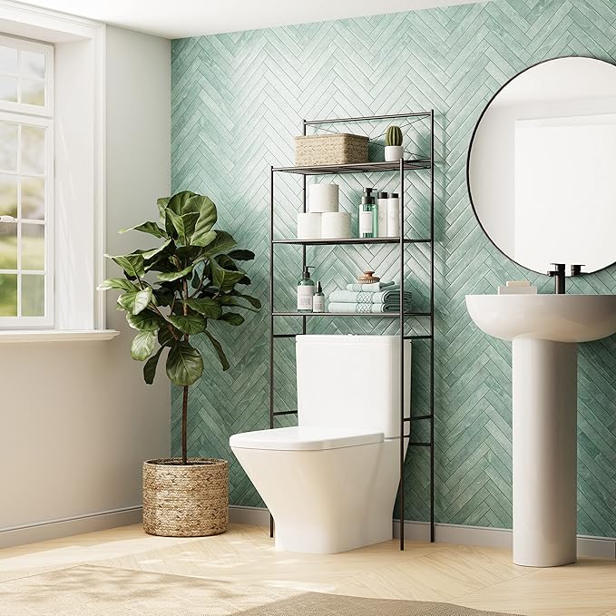 Zenna Home Over the Toilet Storage Shelf Space Saver, Behind Toilet Bathroom Organizer and Storage, Metal Bathroom Organizer with 3 Shelves, Oil Rubbed Bronze