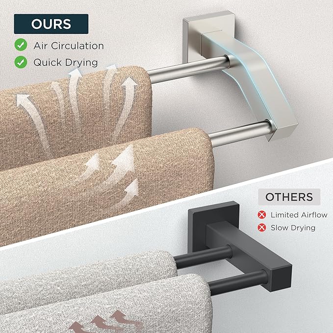 FORIOUS Double Towel Bar, 30 Inch Dual Towel Racks for Bathroom Wall Mounted, Thicken SUS304 Stainless Steel Bath Square Towel Rod Towel Holder Rail, Brushed Nickel
