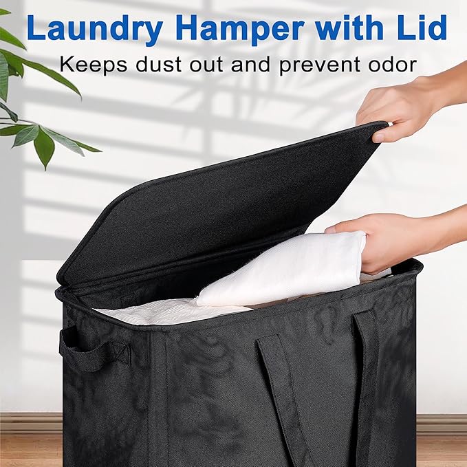 Vincona Slim Laundry Hamper with Lid and Wheels, Small Rolling Laundry Basket with Handle for Small Spaces, Tall Dirty Clothes Hampers for Dorm, Bathroom and Bedroom, 75L Black