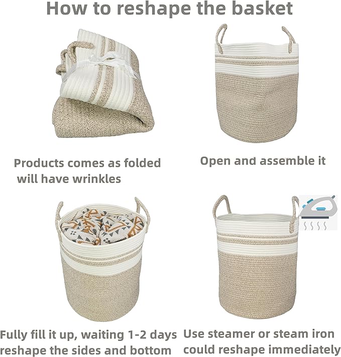 XUANGUO Cotton Rope Laundry Basket Hamper for Clothes Woven Storage Basket for Living Room Bedroom Boho Tall Rope Baskets for Blanket Toys Pillow Towels Baby Nursery Hamper Bin Large brown and white