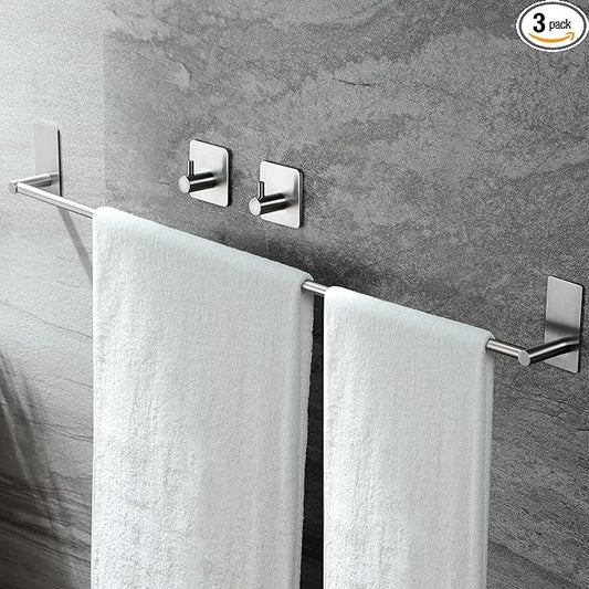 Taozun Towel Bar - 32 Inch Towel Holder with 2 Packs Adhesive Hooks, Hand Towel Rack Stick on Wall, Stainless Steel Bathroom Hardware Accessory Kit