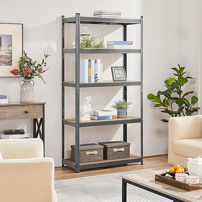 Topeakmart 5-Tier Garage Storage Shelving Unit Adjustable Metal Shelves Heavy Duty Utility Shelves Storage Racks-Dark Gray, 35.5 x 16 x 71 Inch